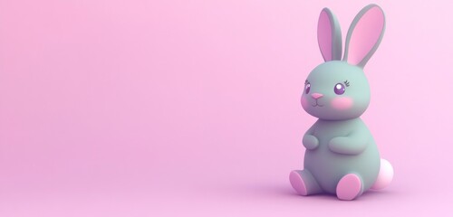 Obraz premium Adorable cartoon bunny sitting on a pink background. Perfect for children's products, cards, or websites.