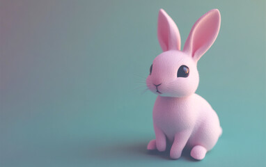 Obraz premium Adorable pink bunny rabbit sitting on a teal background. Perfect for Easter or springtime themes.