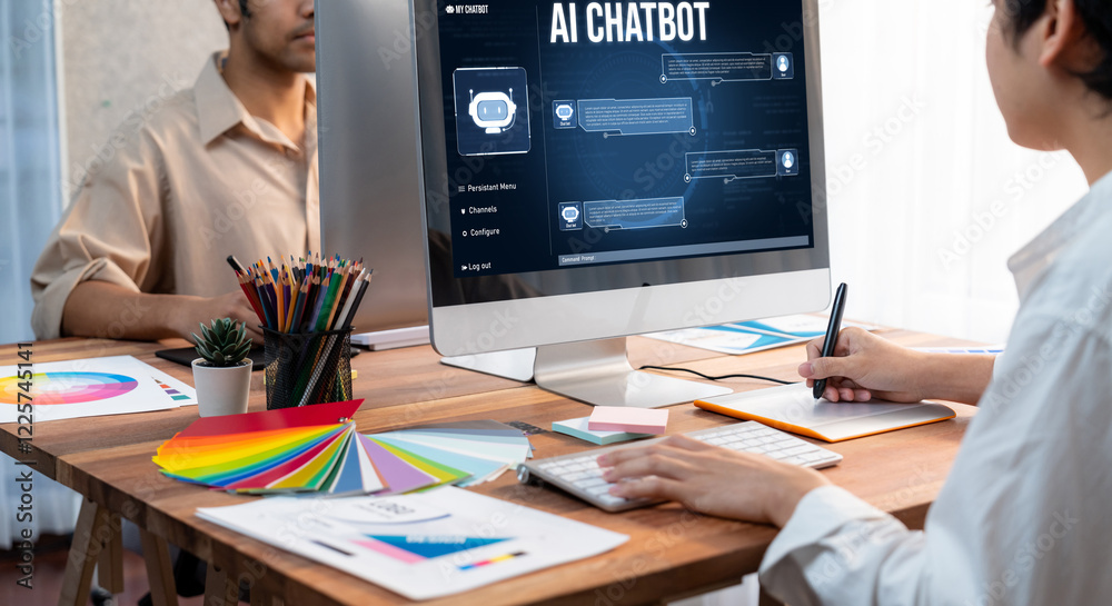 Aufkleber Generative AI virtual assistant tools for prompt engineer and user for ease of engage artificial intelligence AI technology help people to work with generative AI functions by prompting the AI brisk