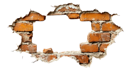 Missing bricks create an interesting backdrop with a blank area, isolated on a transparent background. PNG