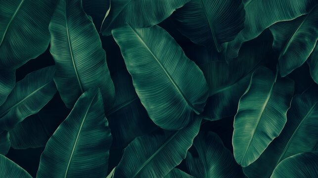Tropical banana leaf texture large palm foliage nature dark green background