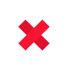 Two red shapes overlapping to create a striking cross symbol, isolated on a transparent background. PNG
