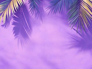 Purple Wall Background with Palm Leaves and Shadows