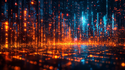 Cyberpunk Cityscape: Digital Streams of Light and Data. Futuristic Technology Background