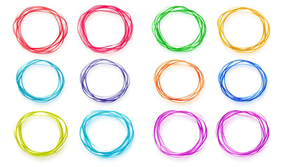 Colorful hand-drawn circles, white background, design elements