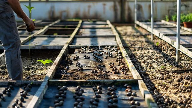 Sustainable agriculture and snail farming in a greenhouse with care and precision