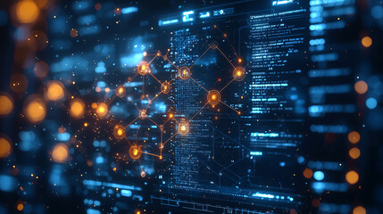 Abstract Digital Network: Exploring the intricate connections of data and code in a vibrant digital landscape. A mesmerizing visualization of the future of technology.