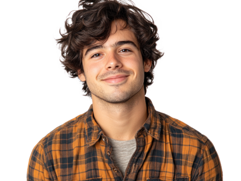 Young man smiles warmly in casual attire, isolated on a transparent background. PNG