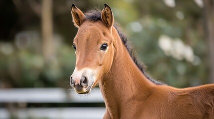 Funny portrait of a young horse clowning and snooting around