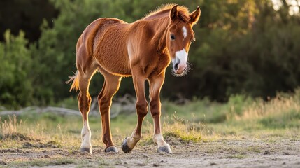Fototapeta premium Funny portrait of a young horse clowning and snooting around