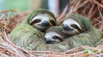 Naklejka premium Brown-throated sloth (Bradypus variegatus) is a species of three-toed sloth found in the Neotropical realm of Central and South America