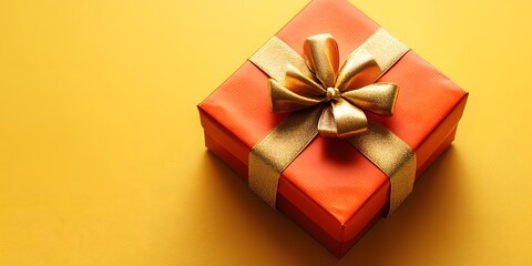 Orange Gift Box with Gold Ribbon, Festive Present