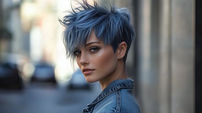 Denim-colored shaggy pixie