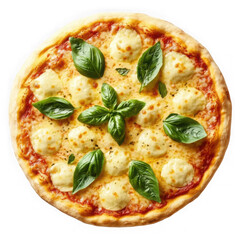 pizza margharita top view isolated on white or transparent png