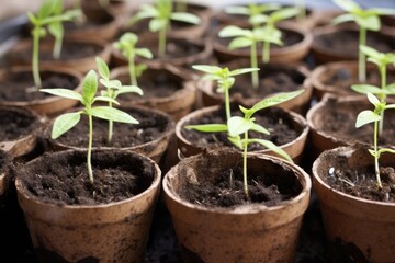 Green Thumb: Growing Biodegradable Sprouts in Peat Moss Pots - Seedlings, Gardening, Planting, Leaves