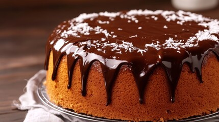Tasty chocolate sponge cake as background closeup
