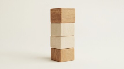 Stacked wooden blocks, light and dark tones, isolated on white background.