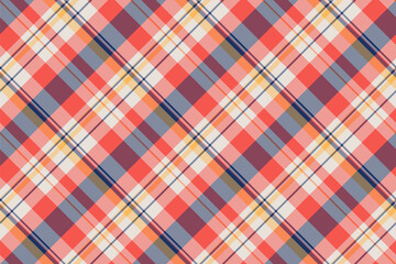 Vibrant diagonal plaid pattern in coral, grey, and beige. Perfect for textile design, apparel, website backgrounds, or scrapbooking projects.  A cheerful and stylish design with a modern feel.