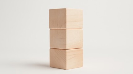 Three light brown wooden blocks stacked vertically on a white background.