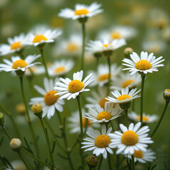 Fototapeta premium Close-up of tiny white daisies blooming in a botanical garden