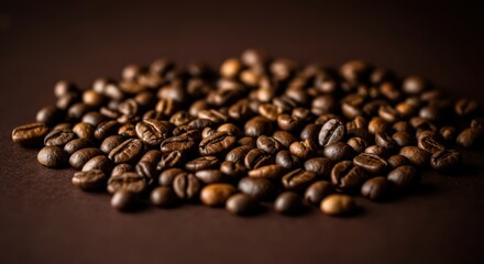 Fototapeta premium Rich aroma of freshly roasted coffee beans on dark background