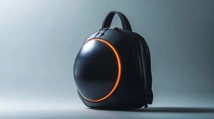 A sleek design featuring a modern, glowing sphere integrated into a minimalist backpack