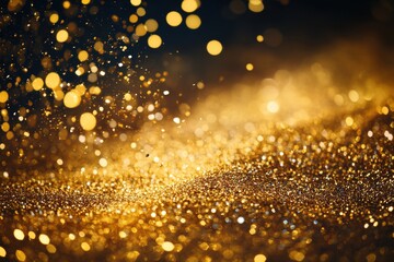 Obraz premium Golden confetti cascading with shimmering foil, ideal for vibrant party invitations or joyful celebration themes for events and greetings. Perfect for festive design enthusiasts