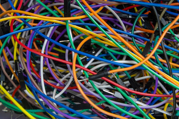 Mixed electrical wires in different colors. Jumper cable.