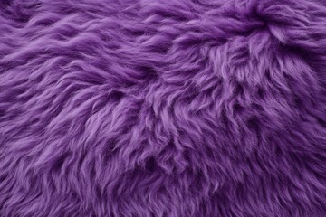 Fototapeta premium Top view of plush lilac fur fabric. Textured sheepskin surface. Cozy wool backdrop. Close range of soft sheep fur detail. Elegant shaggy textile pattern for interior design inspiration