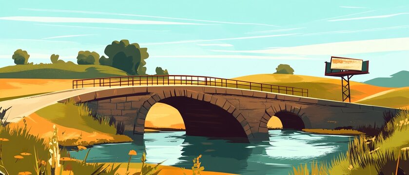Scenic Rural Bridge Vector Illustration for Landscape Designs
