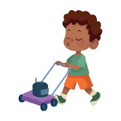 Boy Pushing Toy Mower