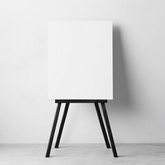 Blank canvas on a black easel against a white wall.