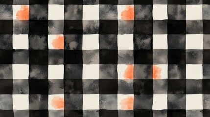 Obraz premium Black Halloween Gingham watercolorPattern Checkered hand drawn background