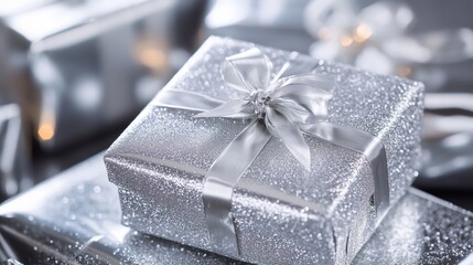 Shiny silver wrapped gifts- studio