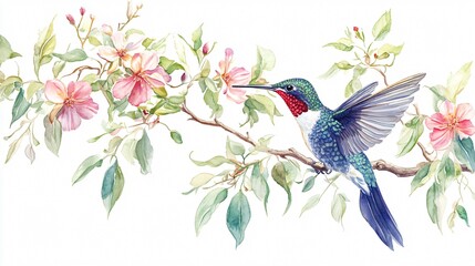 Exquisite Broad-Billed Hummingbird Watercolor Painting for Professional Design Projects and Artworks