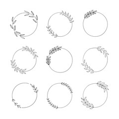 Collections of simple, small, botanical wreaths in a variety of circular shapes with leaf accents.