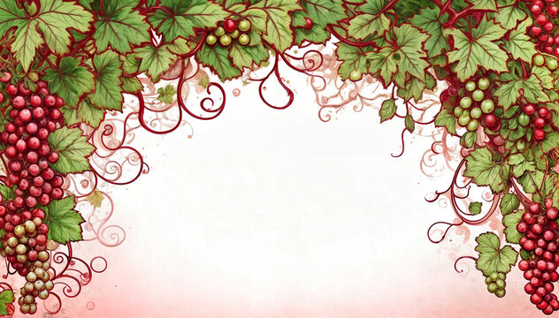 Eleganter Weinreben Rahmen &ndash; Aquarellillustration mit platz f&uuml;r text