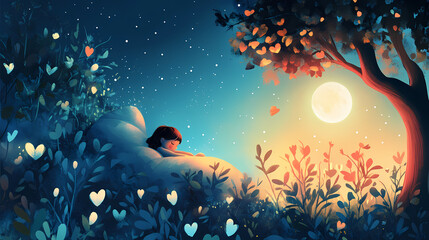 Bedtime bliss, sweet dream child, creating a haven of tranquility and wonder, where imagination soars and little hearts find restful sleep. Dream Haven. Illustration