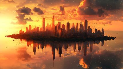 Naklejka premium city skyline floating cityscape