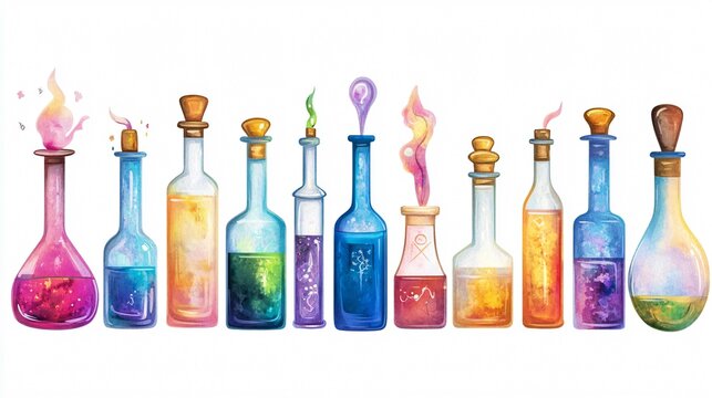 Vibrant assortment of potion bottles for enchanting displays in magical designs