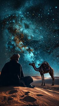 Arabic Man in the Desert Under the Stars