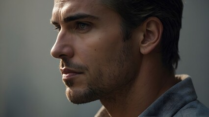 profile photograph of a handsome man with strong features and a sharp jawline