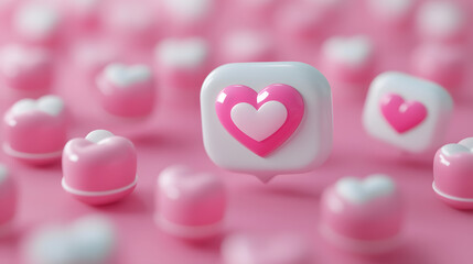 Fototapeta premium social media like notification icon with heart symbol. Social media success concept - 3d rendering