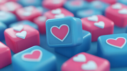 Obraz premium social media like notification icon with heart symbol. Social media success concept - 3d rendering