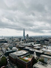 Obraz premium Panoramic view from St. Paul’s Cathedral dome, offering stunning vistas of London’s skyline, including iconic landmarks like the Thames, the Shard, and the London Eye. Perfect for cityscapes.