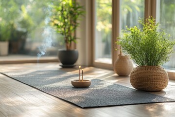Fototapeta premium Tranquil Meditation Haven in a Peaceful Yoga Oasis Surrounded by Nature and Serenity