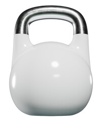 Olympic kettlebell, blank heavy cast iron powerlifting equipment, painted white, isolated on white background. 3D illustration