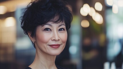 Obraz premium Dimensional shaggy pixie for olderly Asian woman