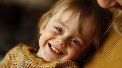 Naklejka premium Portrait Smiling happy family with Down Syndrome child
