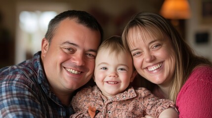 Portrait Smiling happy family with Down Syndrome child